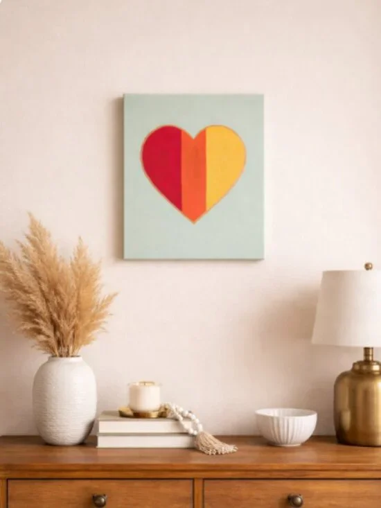 Heart Canvas Wall Art 8x10 Hand Painted Modern Colorful Acrylic Painting Gift - Picture 2 of 4